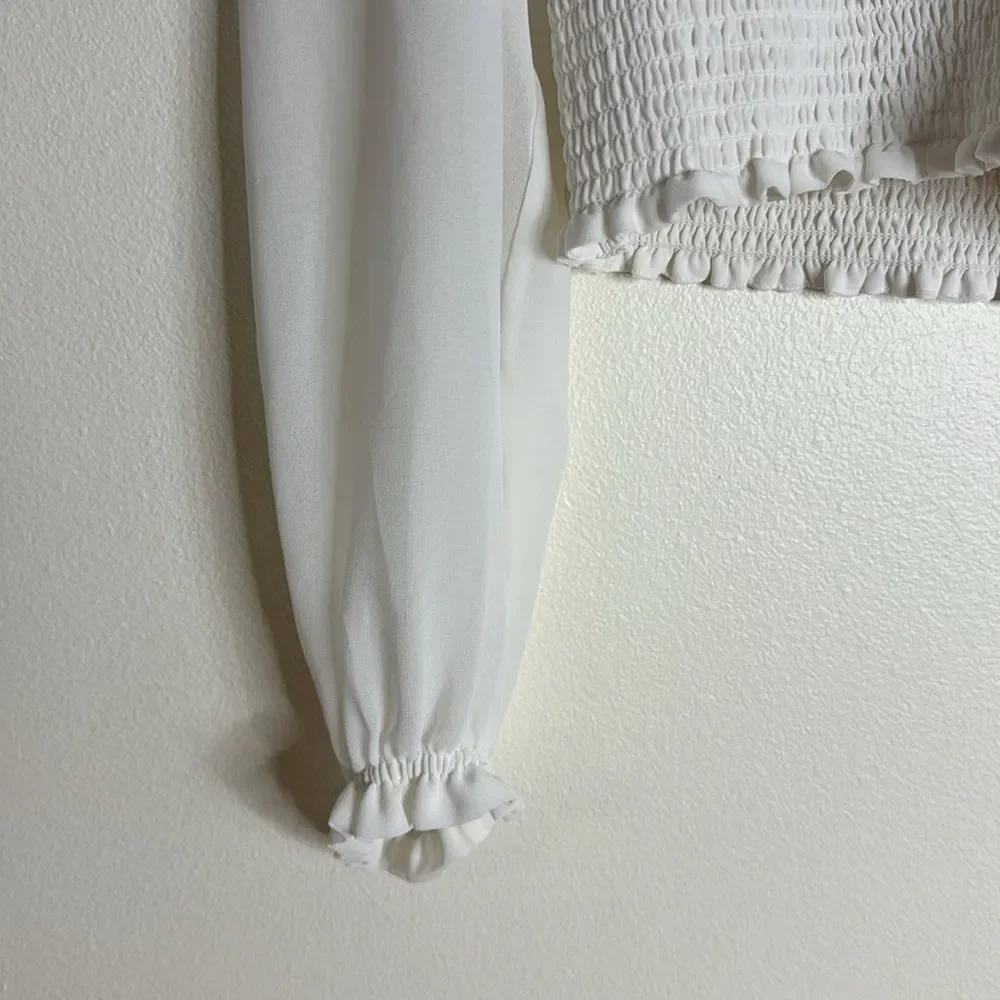 Wilfred Wistful white Blouse - Aritzia V neck‎ sheer sleeves smocked bodice M